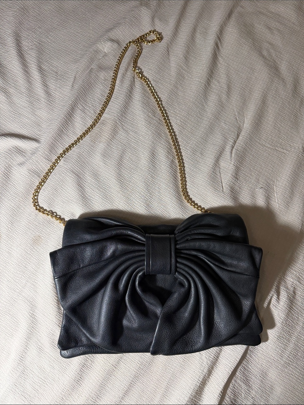 RED Valentino Black Leather Bow Shoulder Bag with Gold Chain